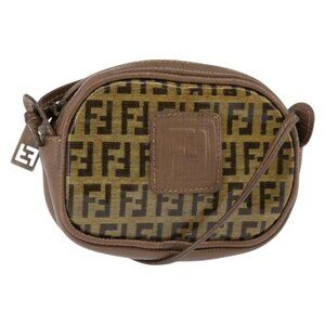 Authentic FENDI Zucchino Canvas Shoulder Bag Beige